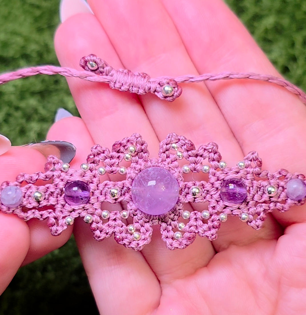 Macrame Amethyst Adjustable Bracelet