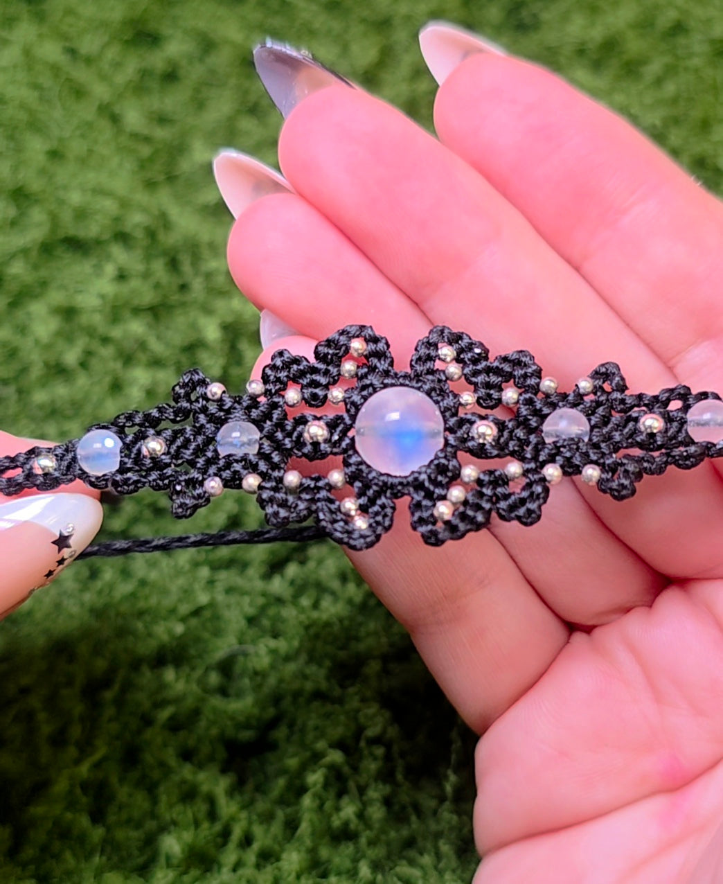 Macrame Rainbow Moonstone Adjustable Bracelet