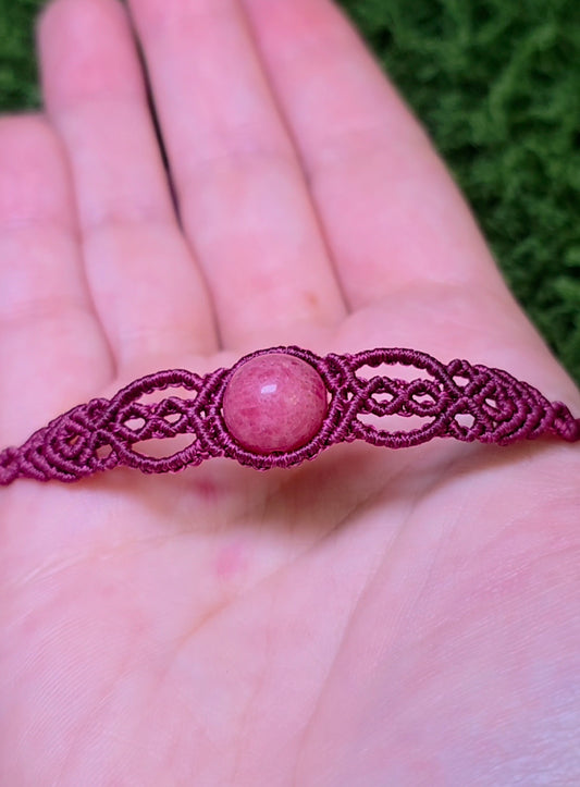 Rhodonite Macrame Bracelet -Adjustable