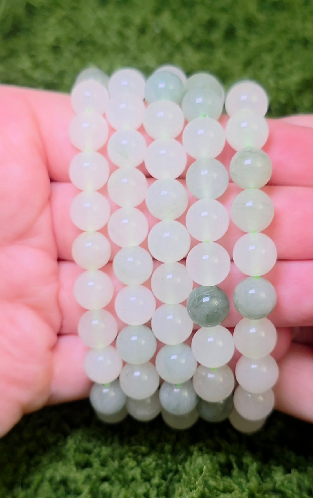 Green and White Jade Stretch Bracelet - 8mm