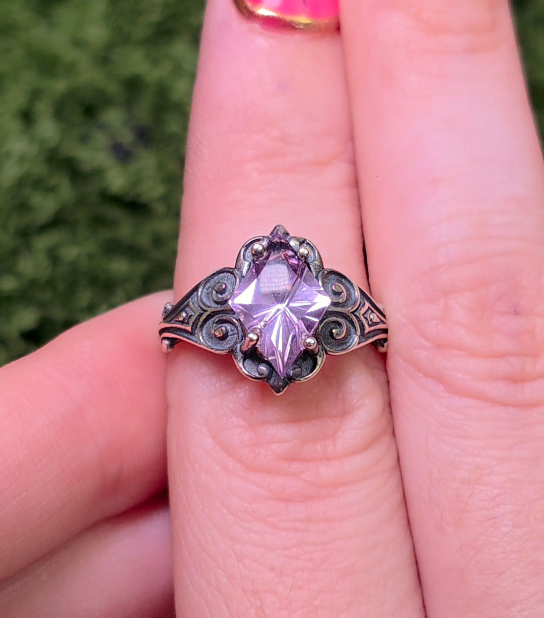 Lavender Moon Quartz Scrollwork Ring