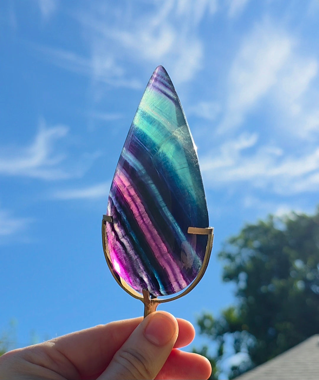 Rainbow Fluorite Flame on Stand
