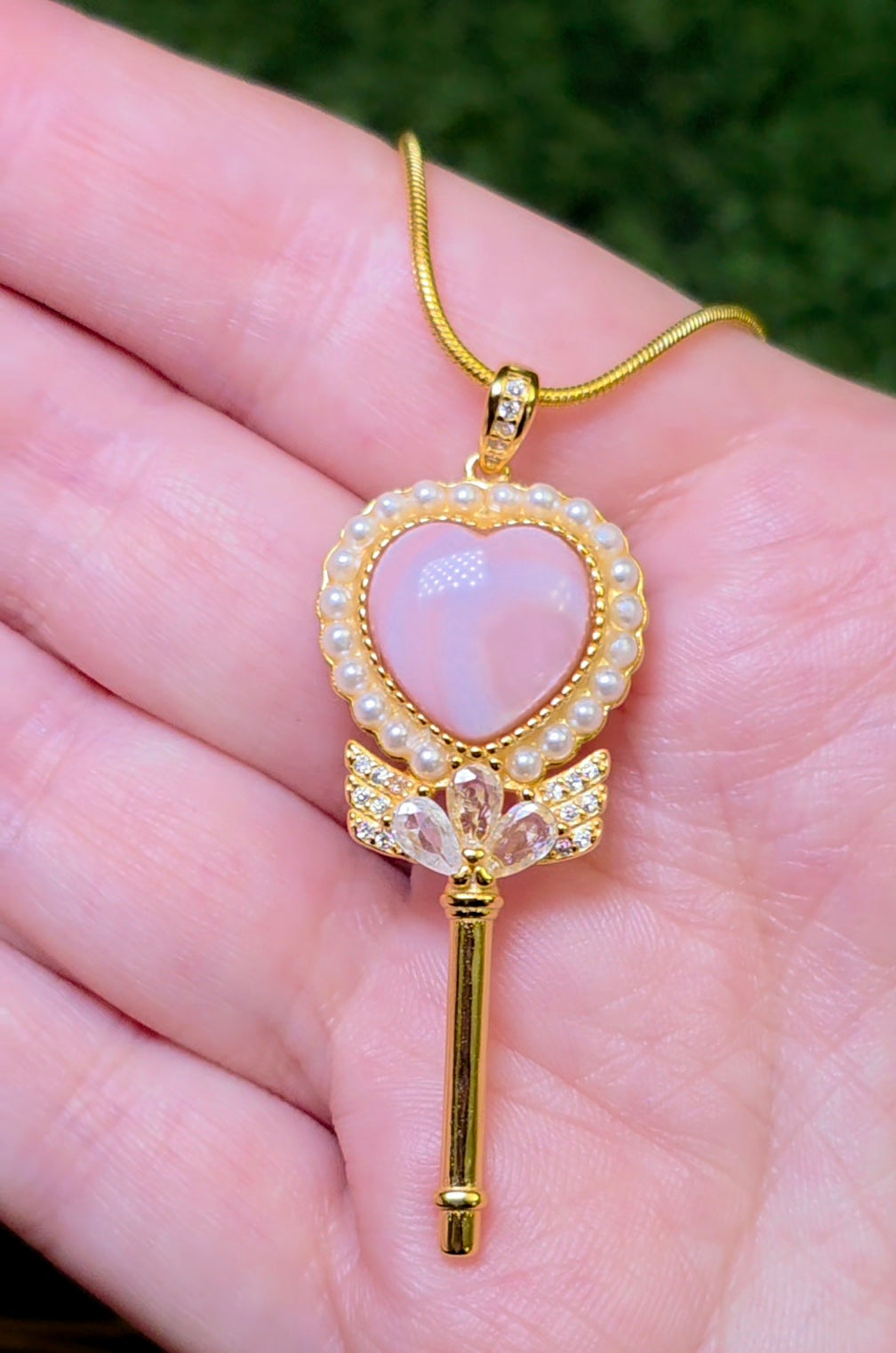 Pink Shell Heart Key Pendant