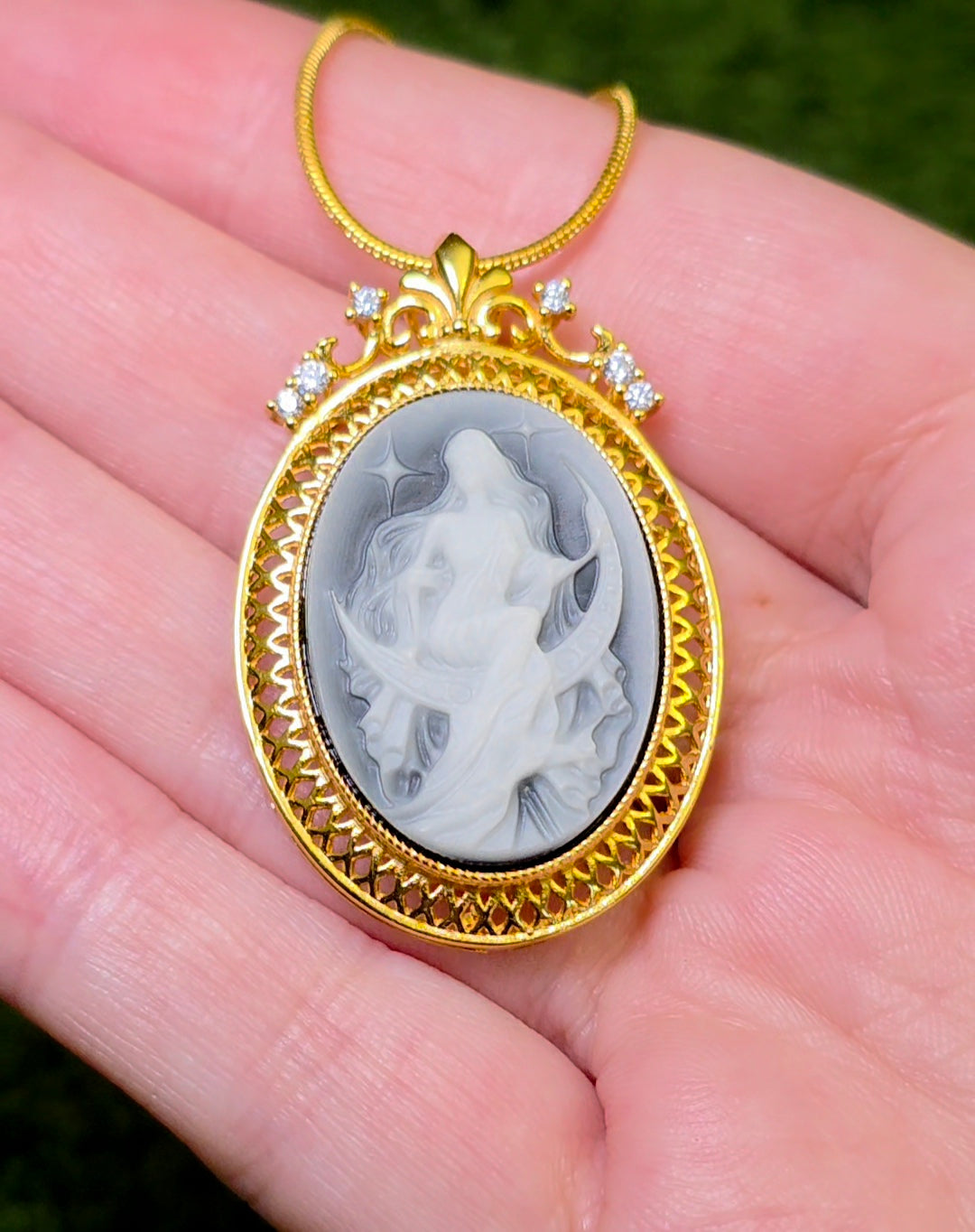 Black and White Agate Moon Goddess Pendant