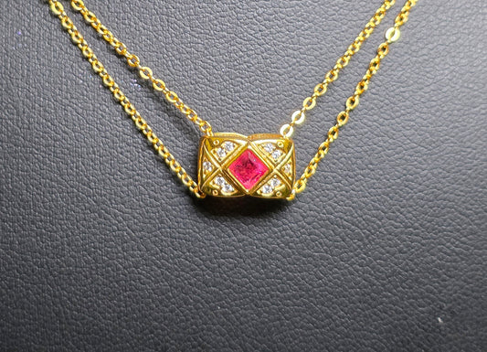 Golden Ruby and Zircon Pillow Necklace