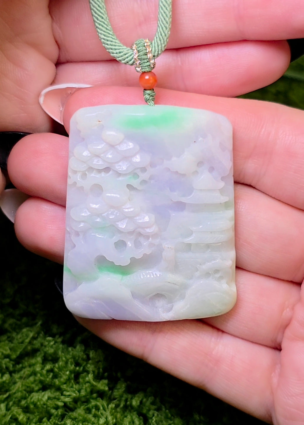 Lavender and Green Jadeite Landscape Necklace