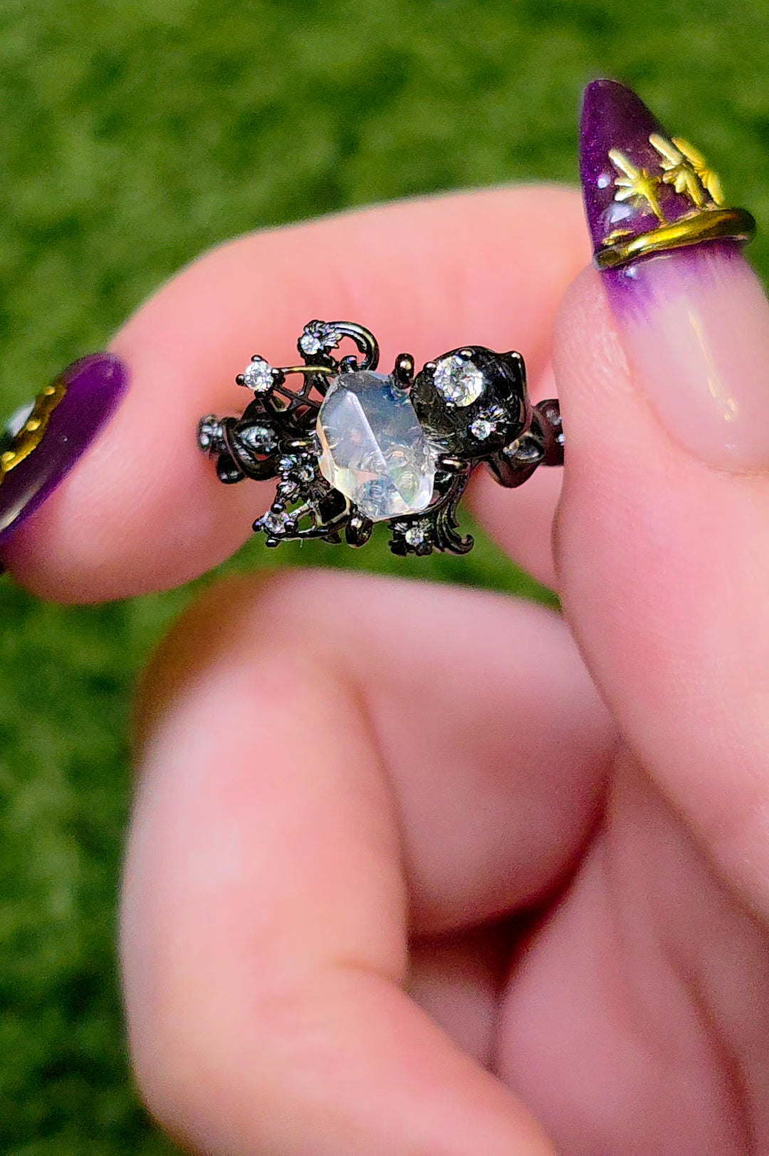 Madagascar Moonstone Black Vine Ring