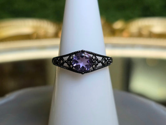 Amethyst Black Filigree Ring