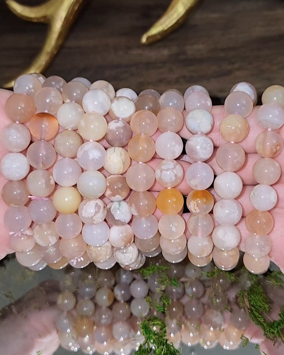 11mm Pink Flower Agate Stretch Bracelet