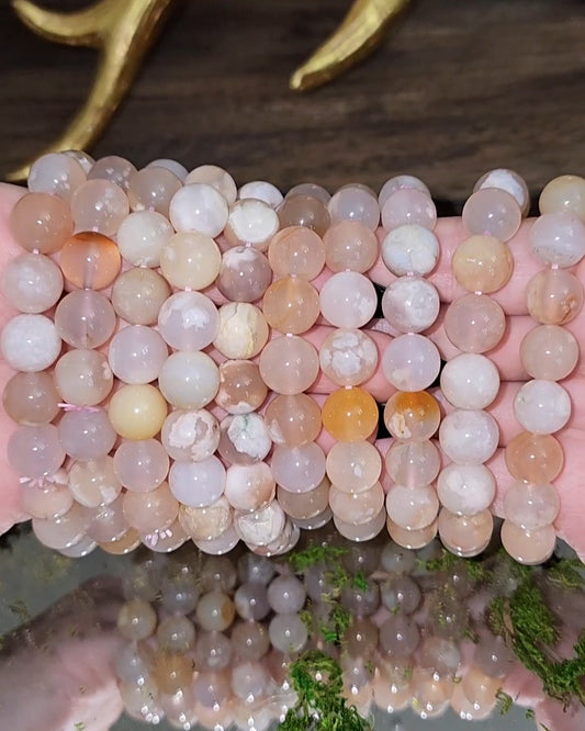 11mm Pink Flower Agate Stretch Bracelet
