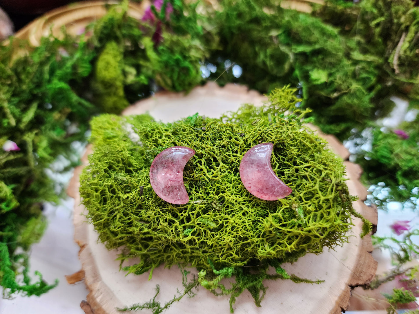 Strawberry Quartz Moon Earrings