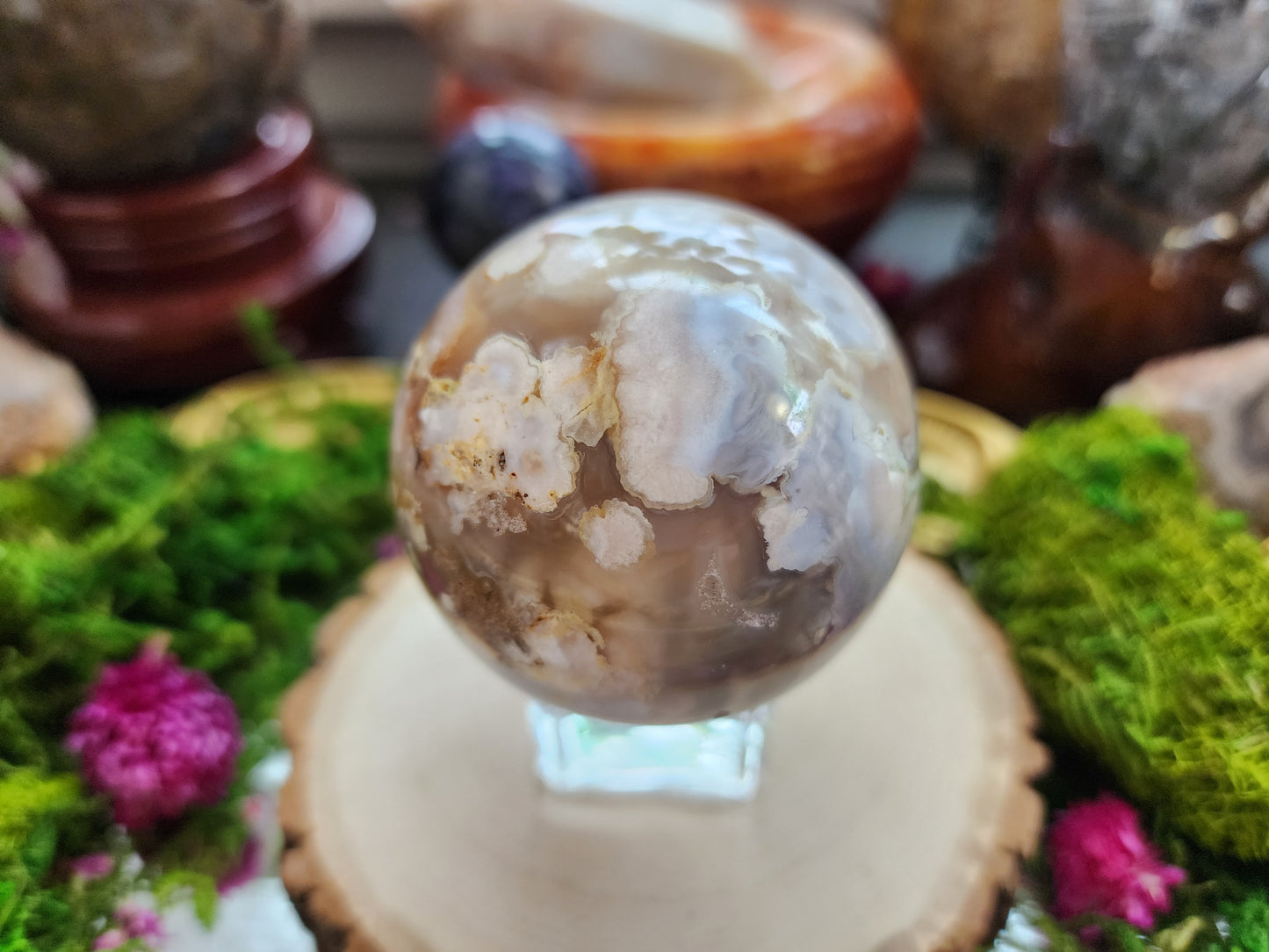 Pink Flower Agate Sphere