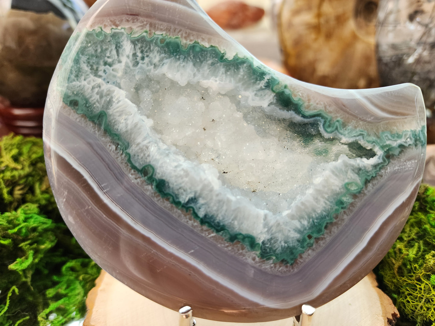 Druzy Green and White Agate Moon