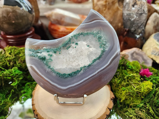 Druzy Green and White Agate Moon