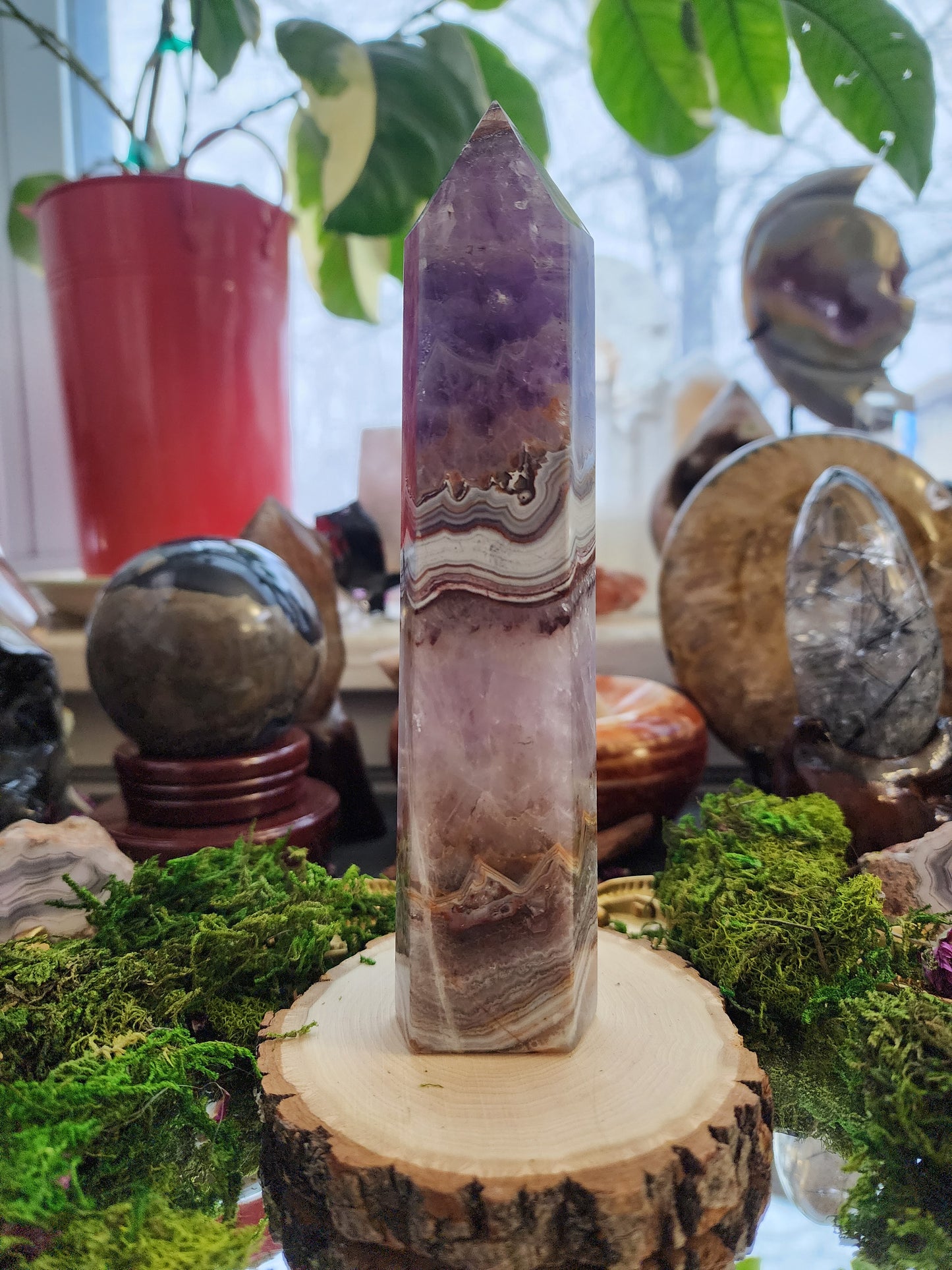 Amethyst and Crazy Lace Agate Tower