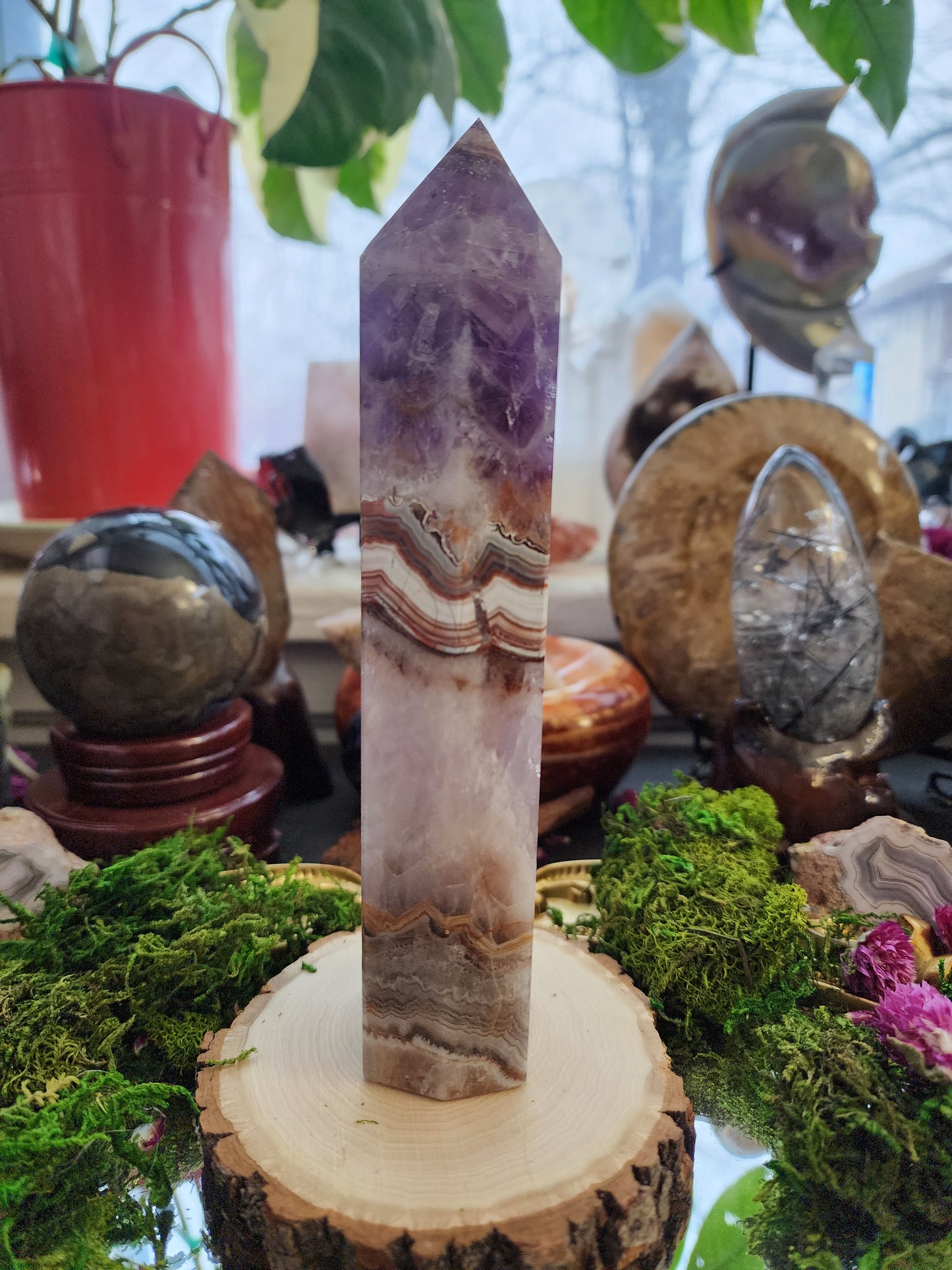 Amethyst and Crazy Lace Agate Tower