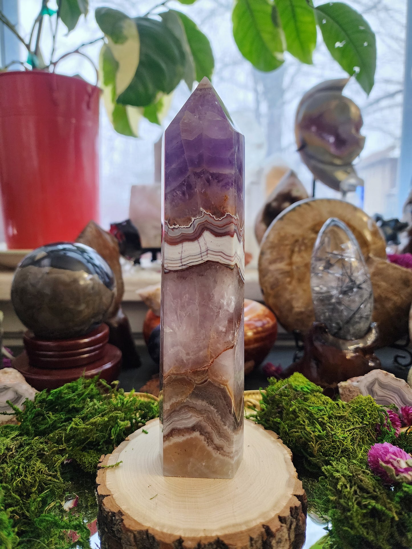 Amethyst and Crazy Lace Agate Tower