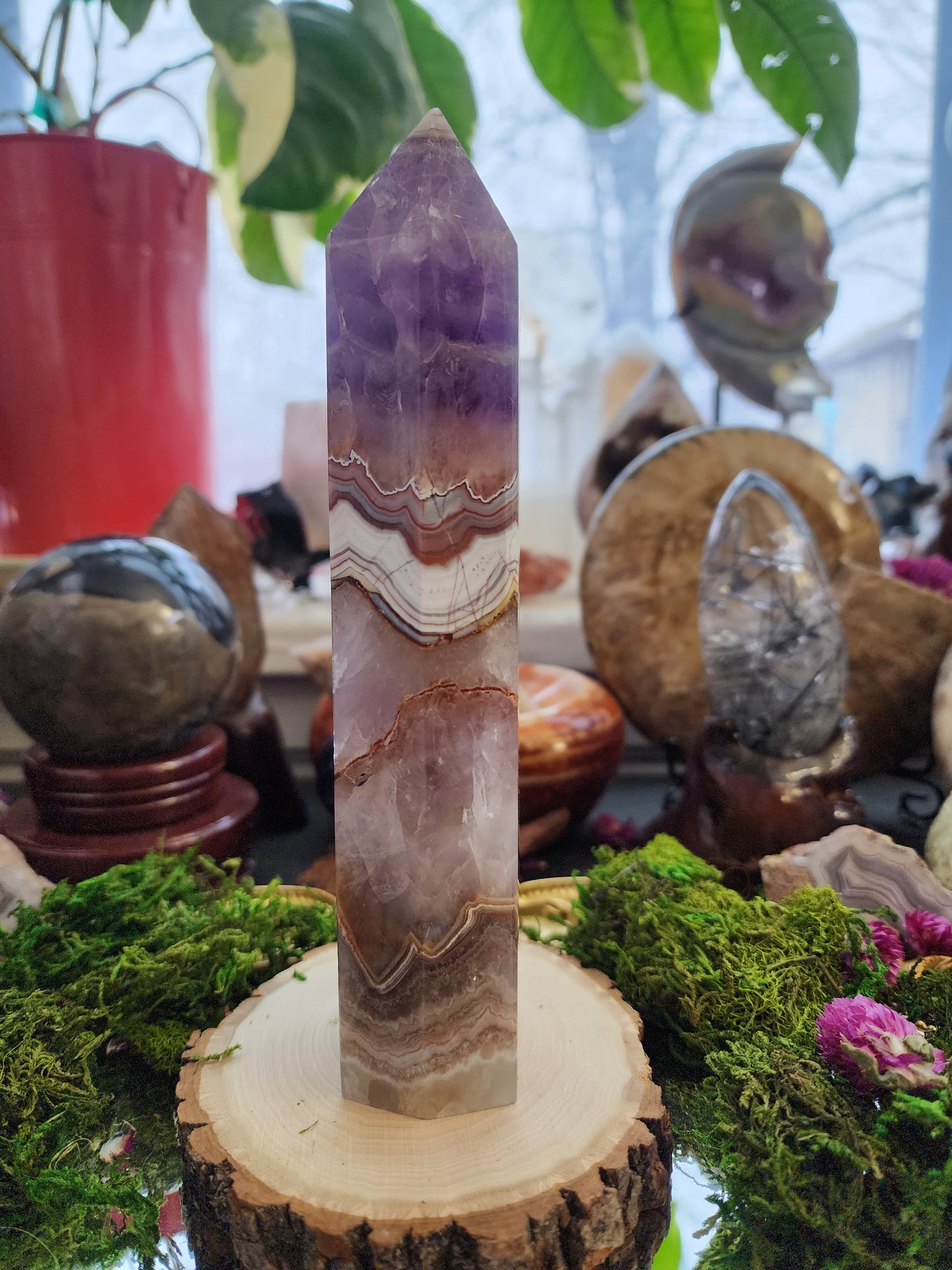 Amethyst and Crazy Lace Agate Tower