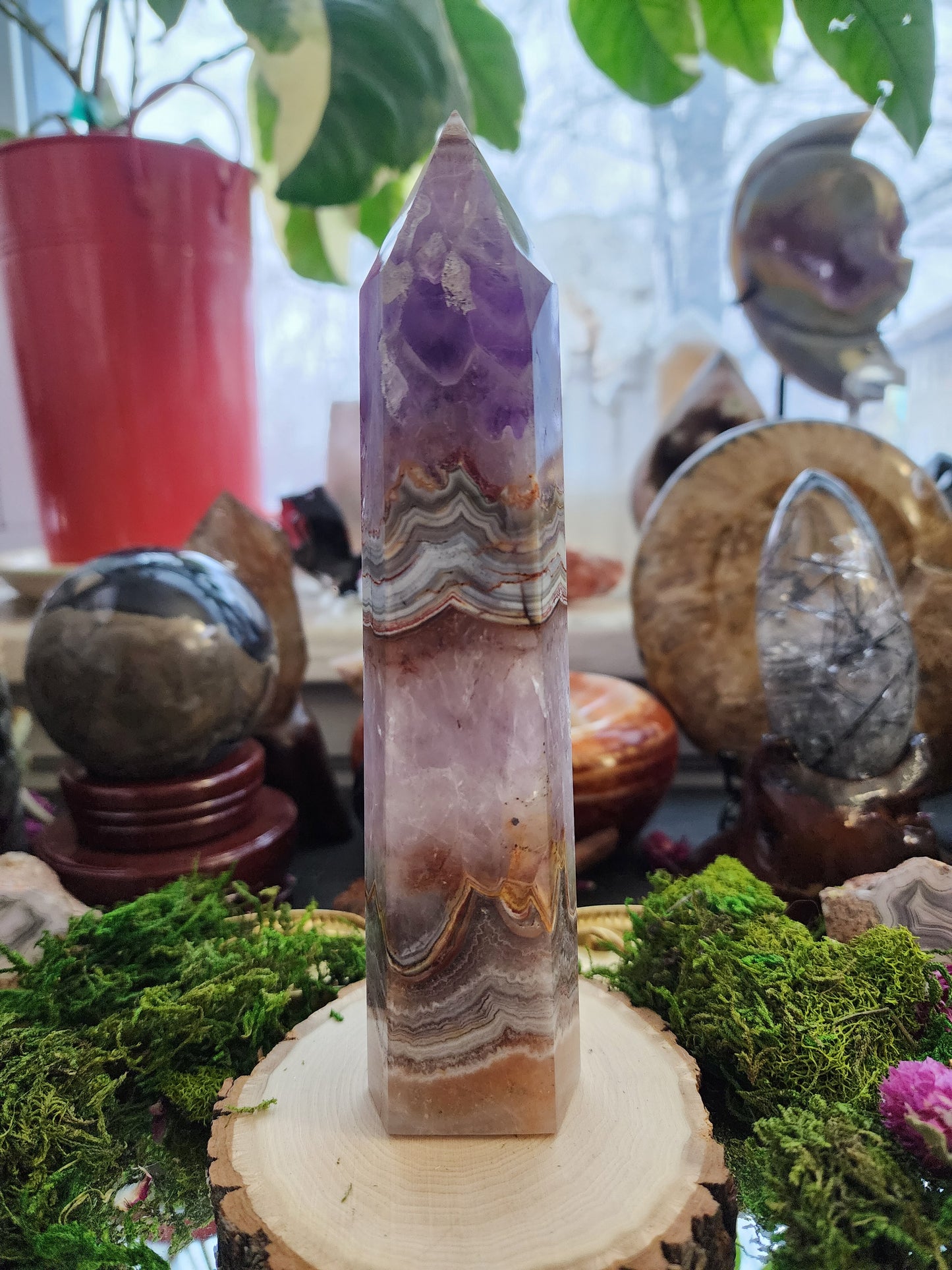 Amethyst and Crazy Lace Agate Tower