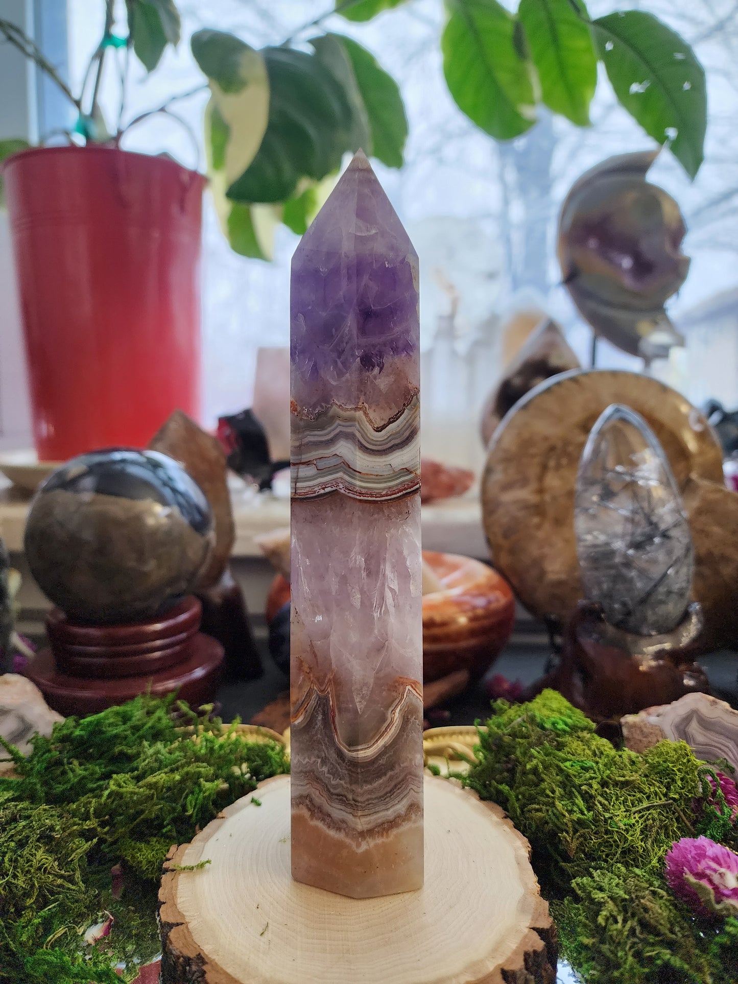 Amethyst and Crazy Lace Agate Tower