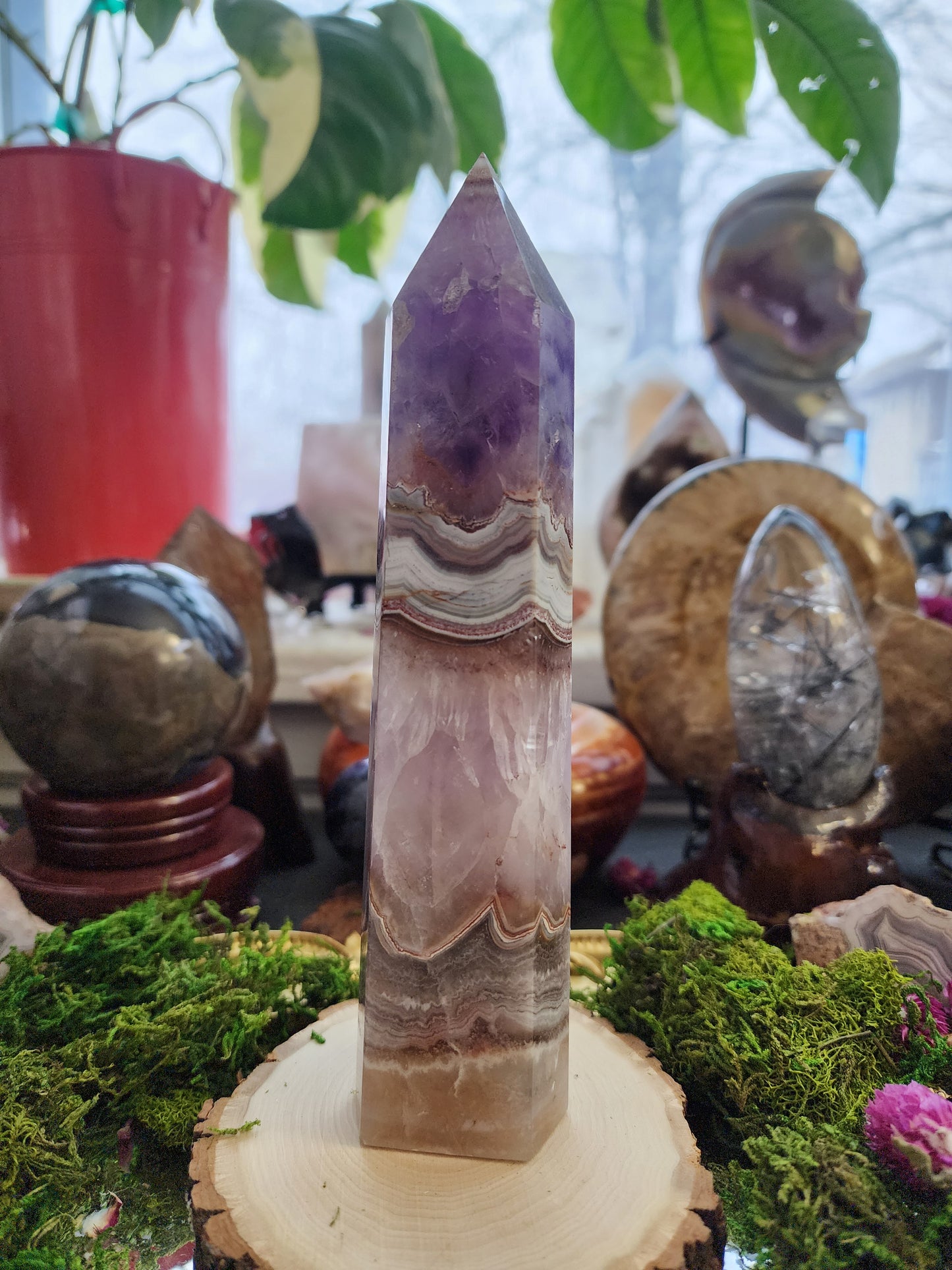 Amethyst and Crazy Lace Agate Tower