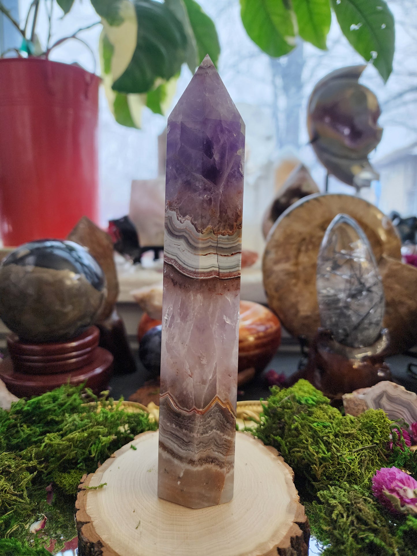 Amethyst and Crazy Lace Agate Tower