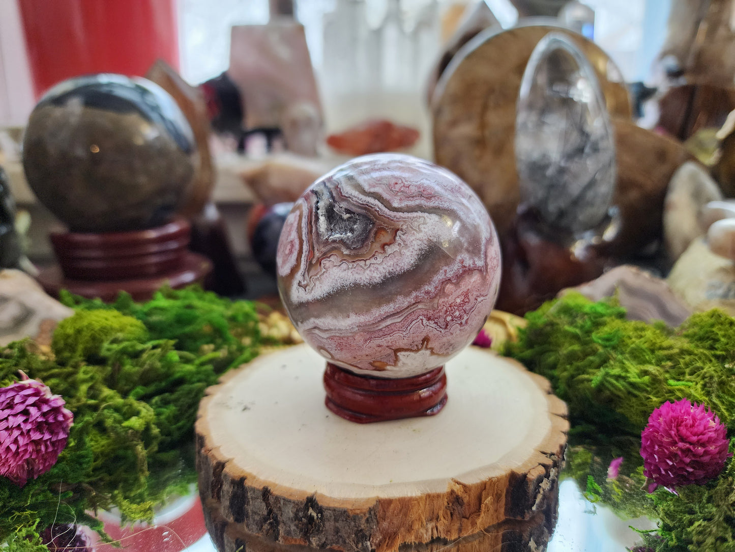 Pink Mexican Crazy Lace Agate Sphere