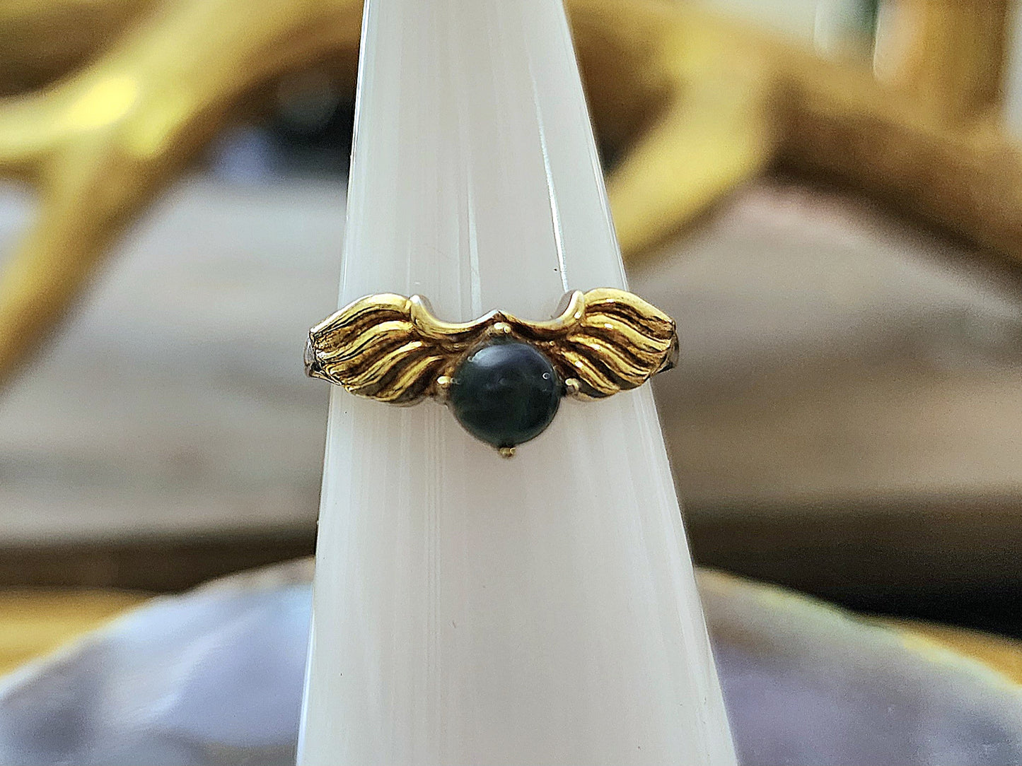 Black Opal Gold Wing Ring