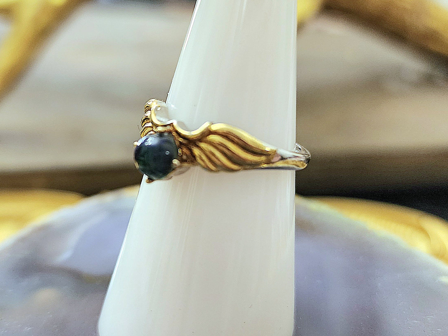 Black Opal Gold Wing Ring