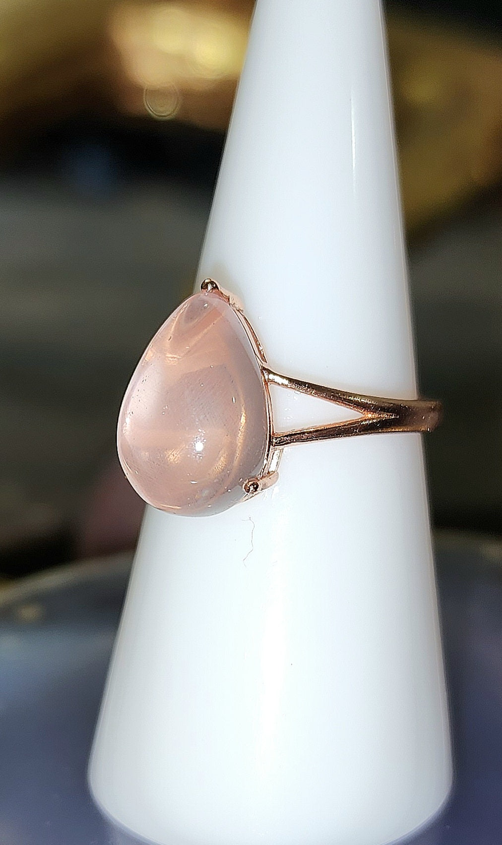 Star Effect Rose Quartz Teardrop Ring