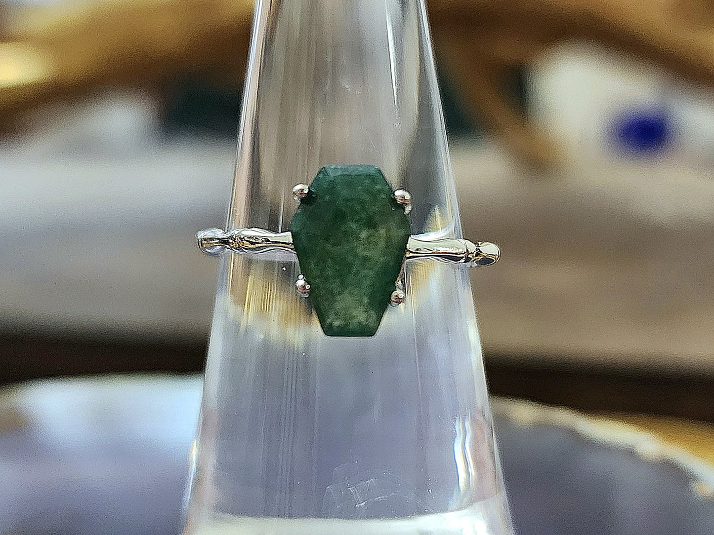 Moss Agate Coffin Ring