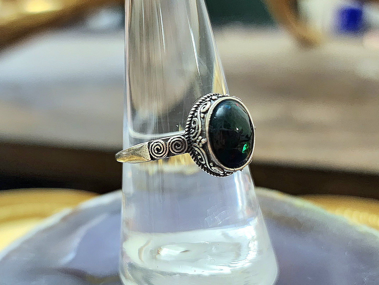 Honeycomb Black Opal Ring