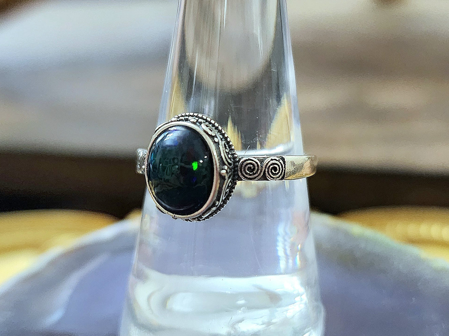 Honeycomb Black Opal Ring