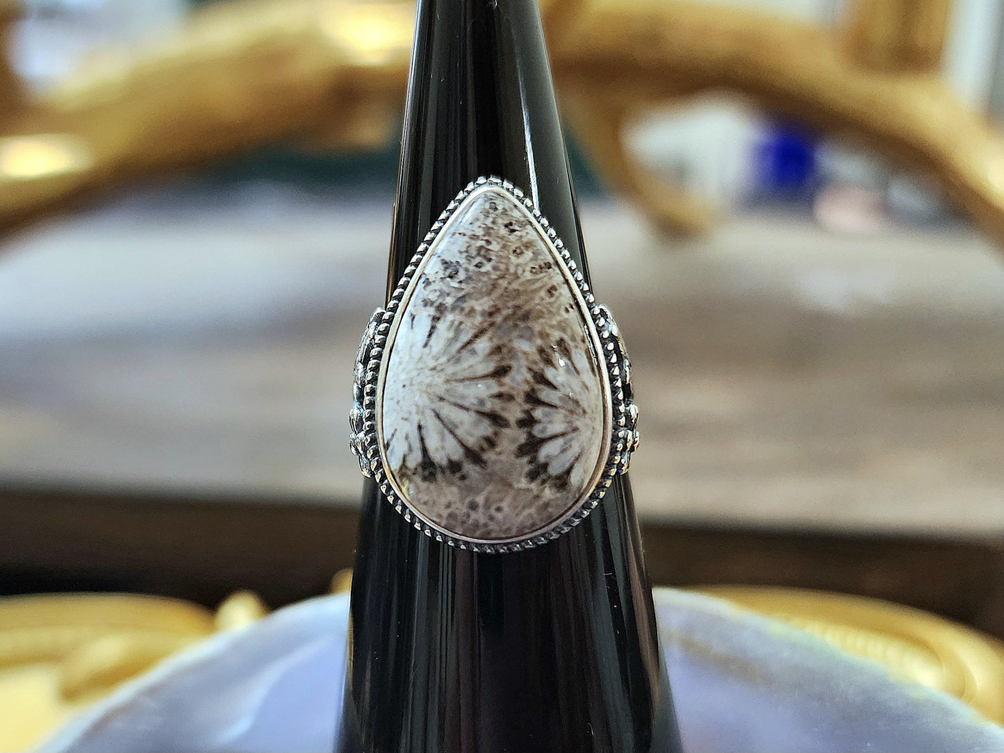 Black Coral Jade Ring