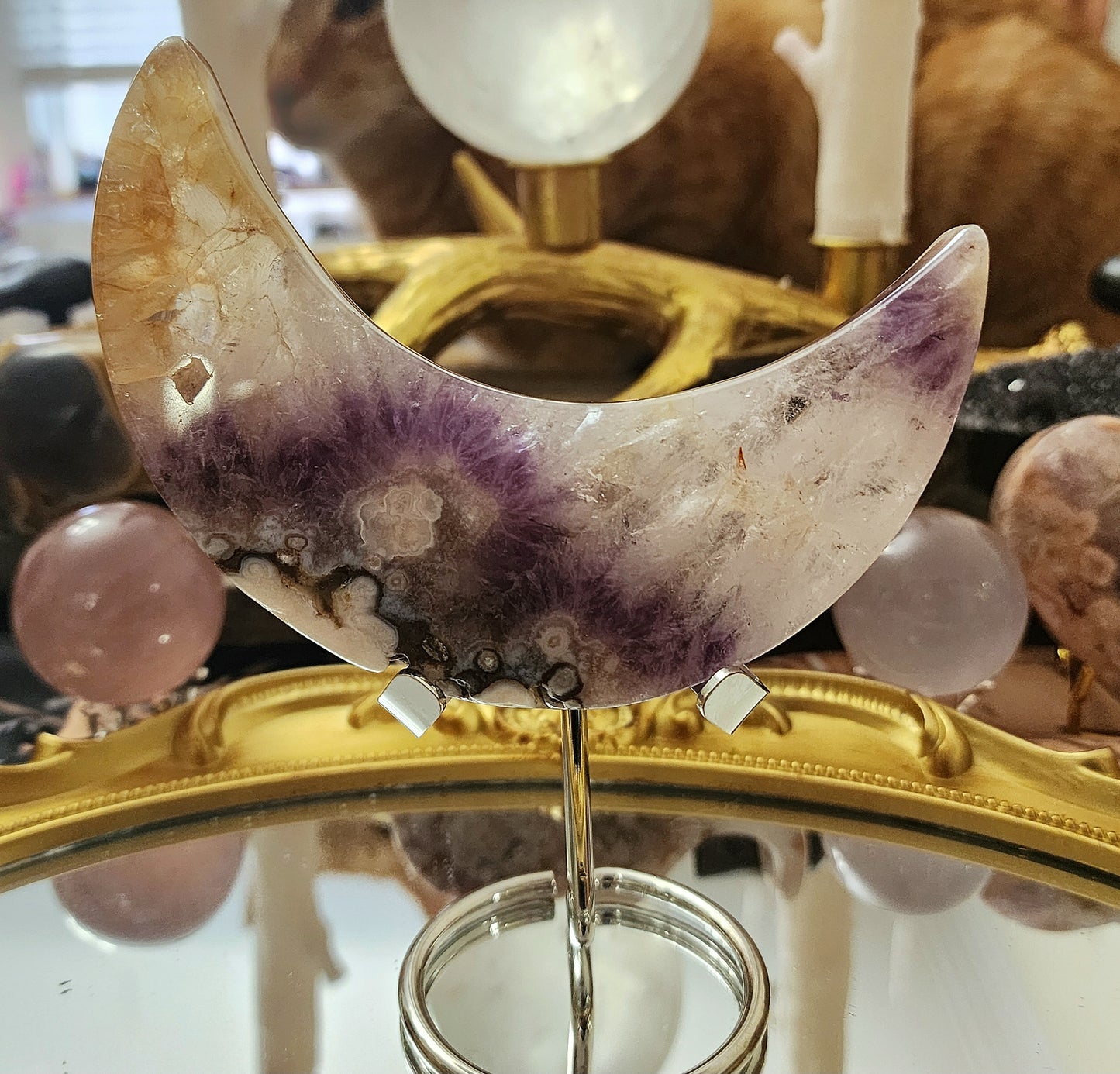 Pink Amethyst with Golden Healer Moon