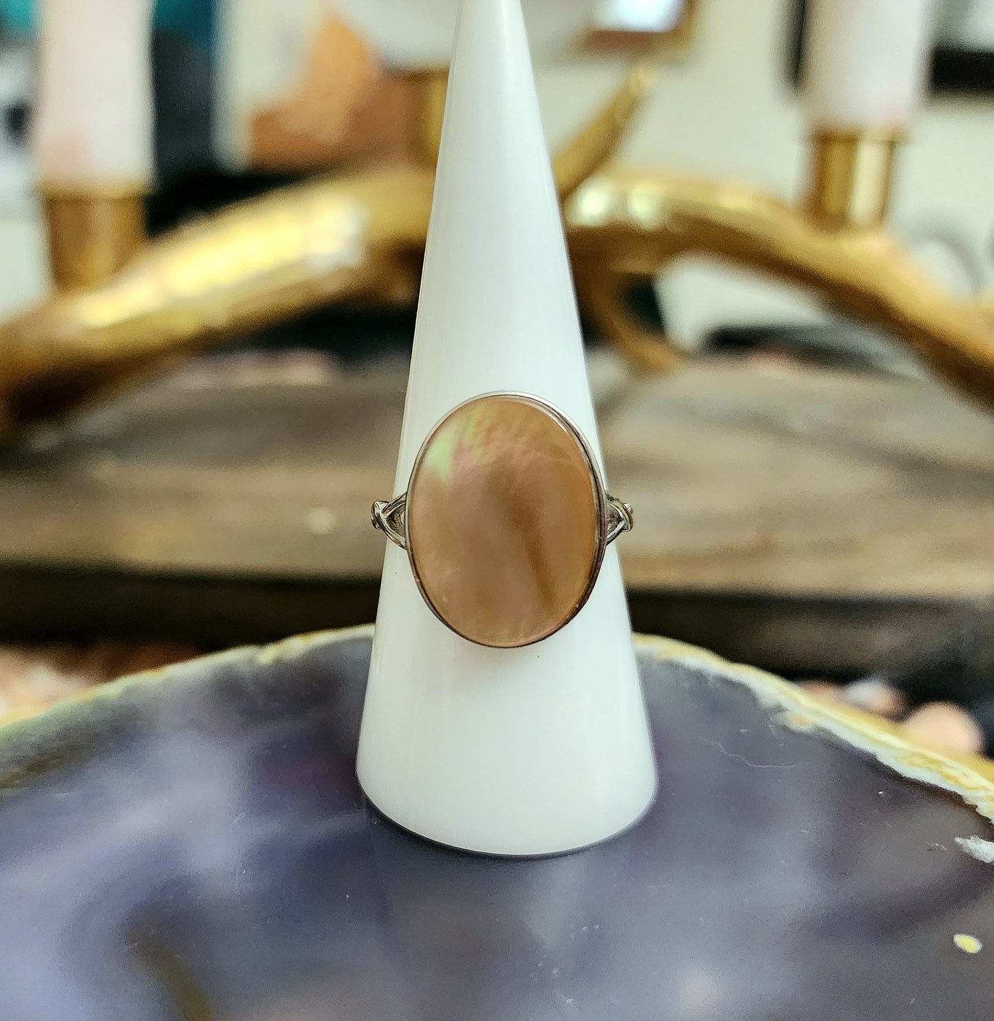 Iridescent Pink Shell Ring