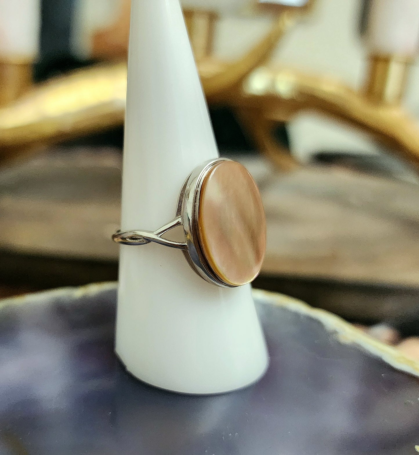 Iridescent Pink Shell Ring