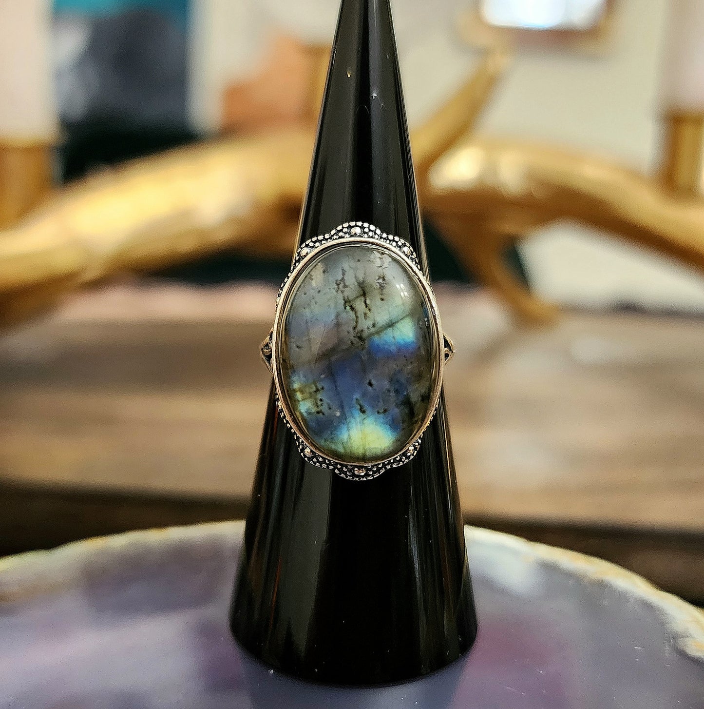 Blue and green Labradorite Ring