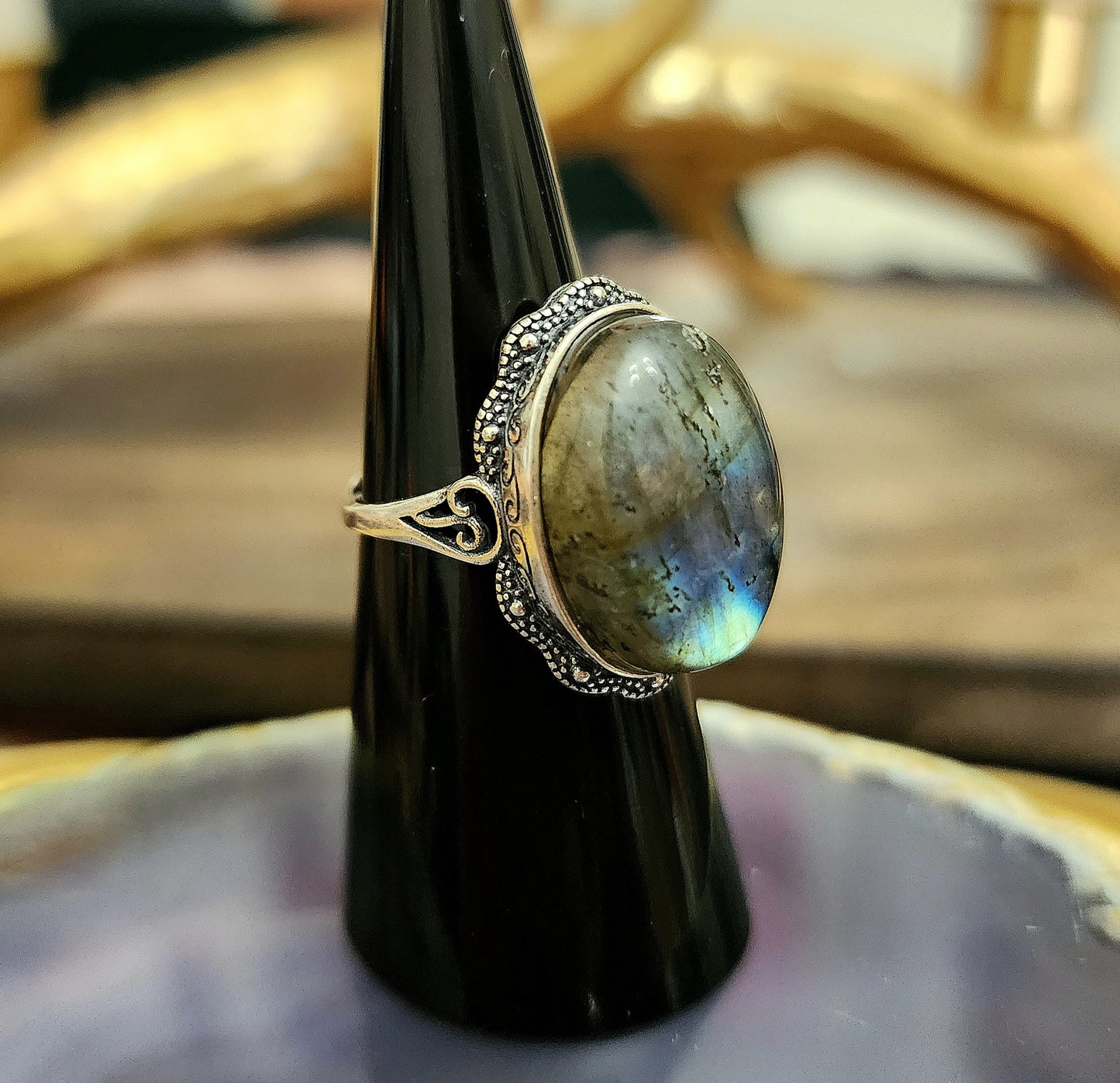 Blue and green Labradorite Ring