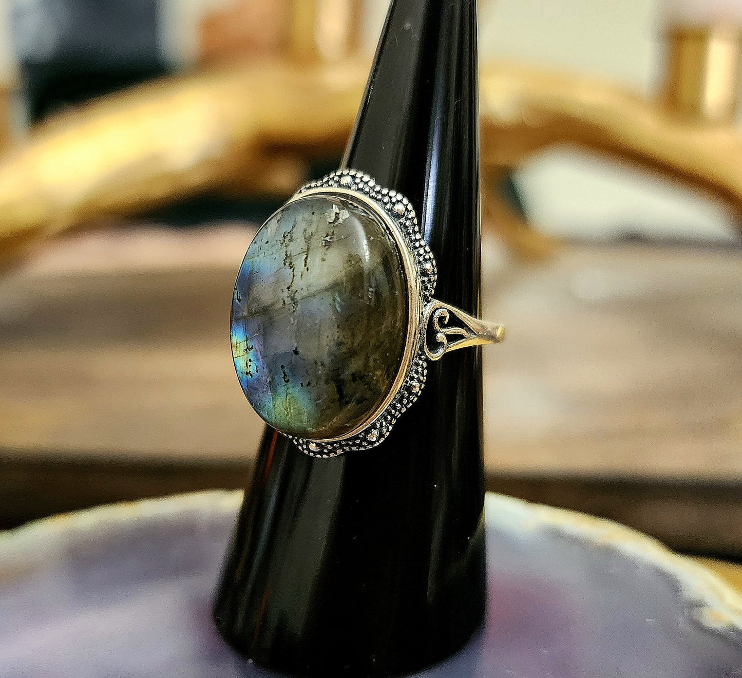 Blue and green Labradorite Ring