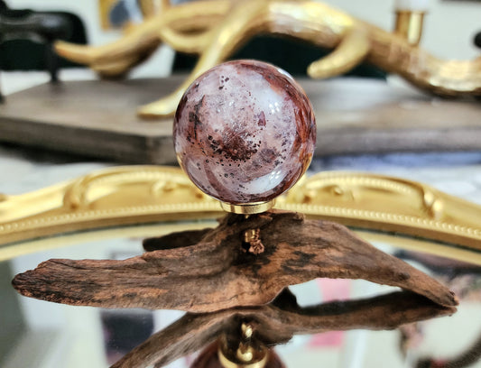 Fire Quartz Sphere on driftwood stand B