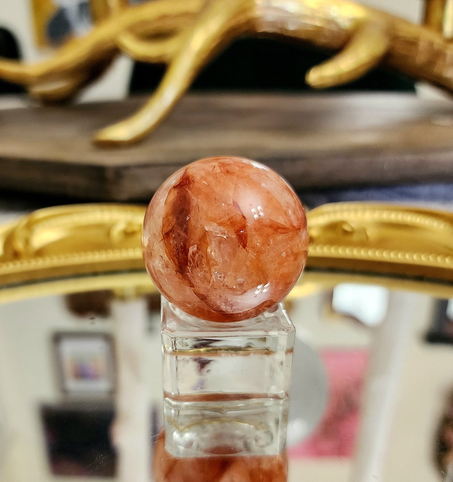 Fire Quartz Sphere on glass A