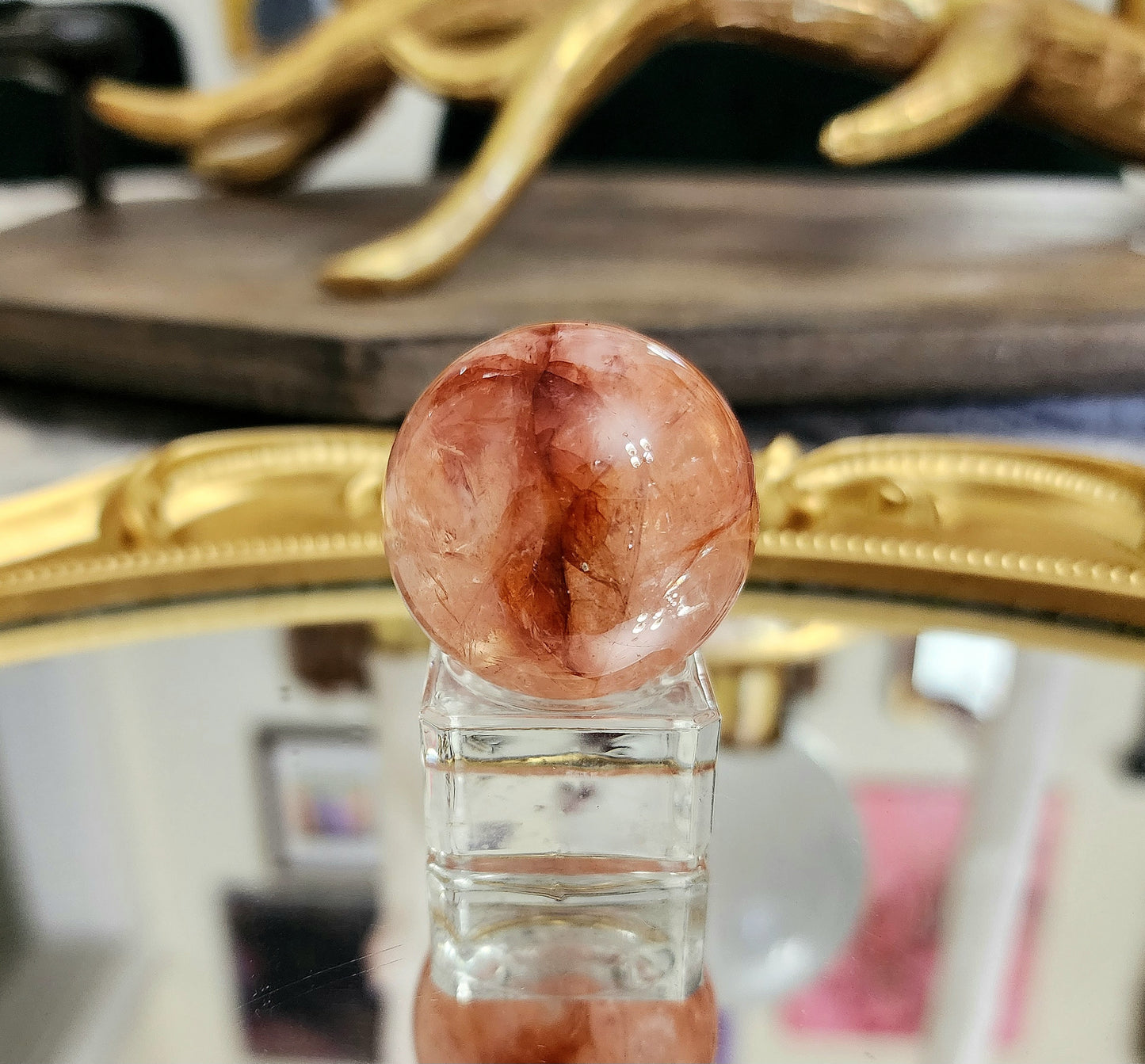 Fire Quartz Sphere on glass A