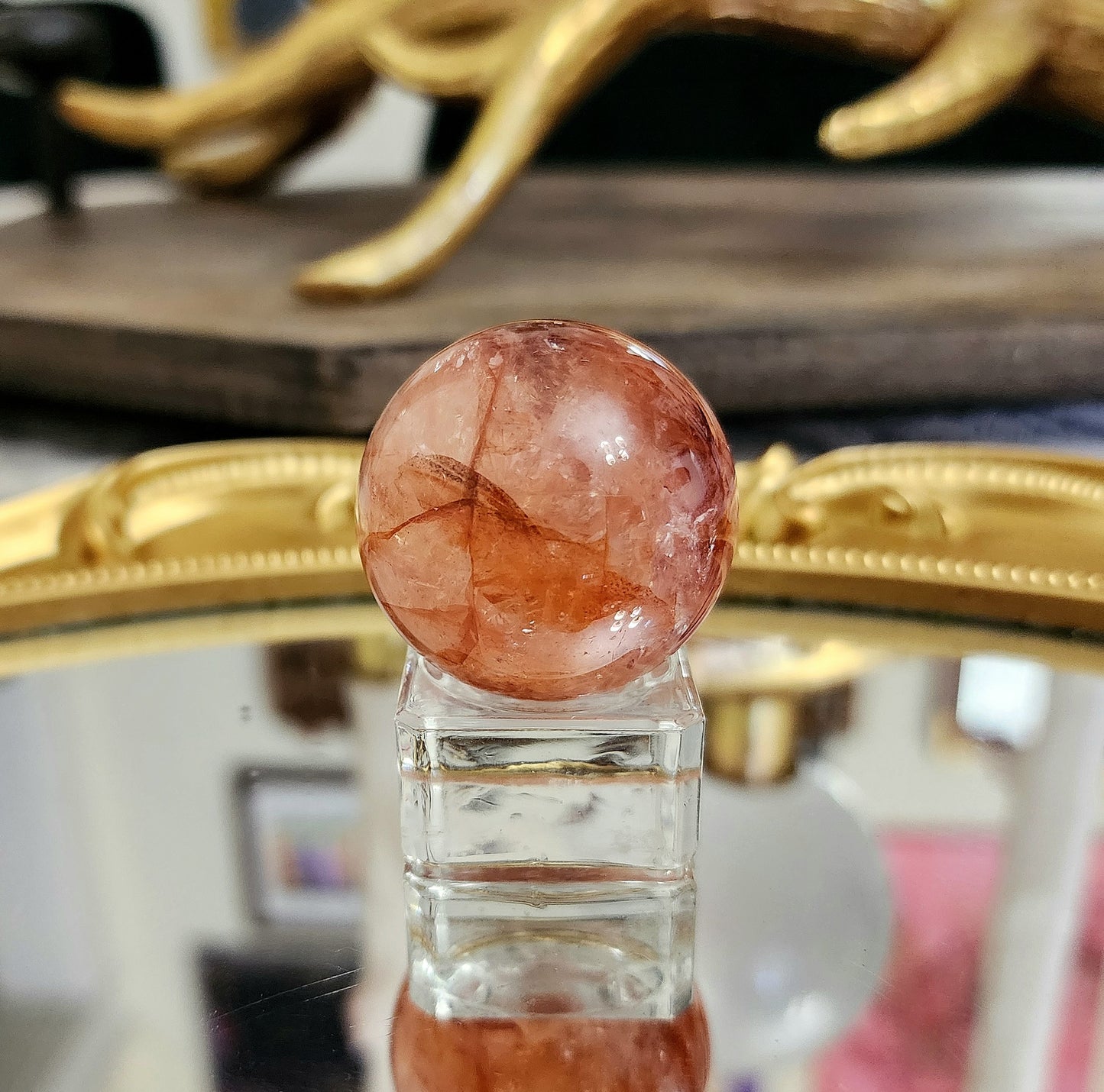 Fire Quartz Sphere on glass A