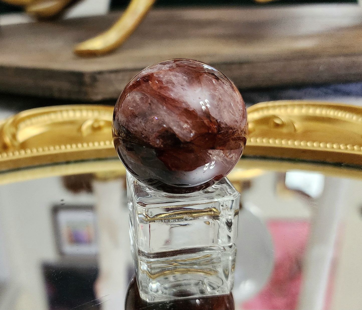 Fire Quartz Sphere on glass B