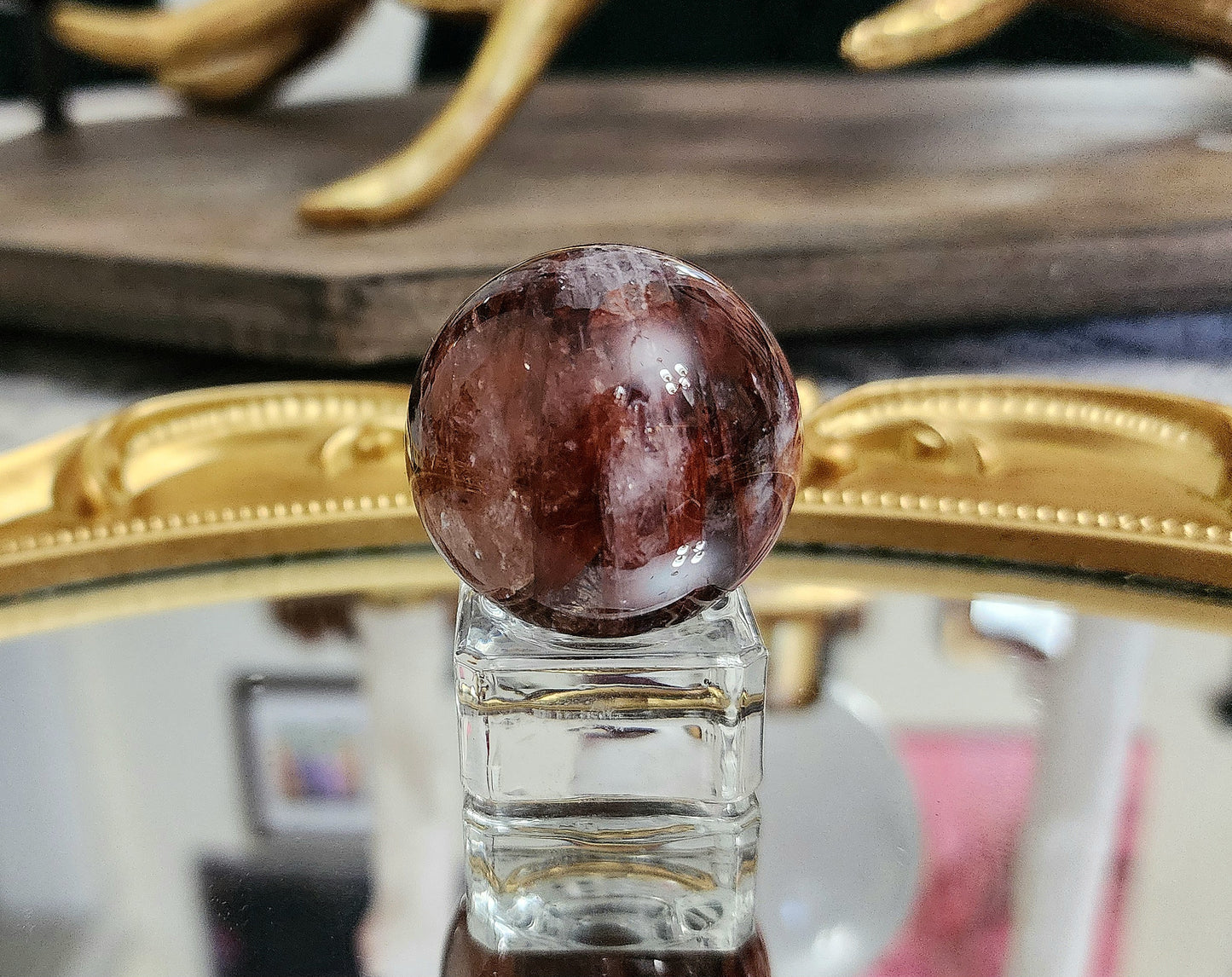 Fire Quartz Sphere on glass B