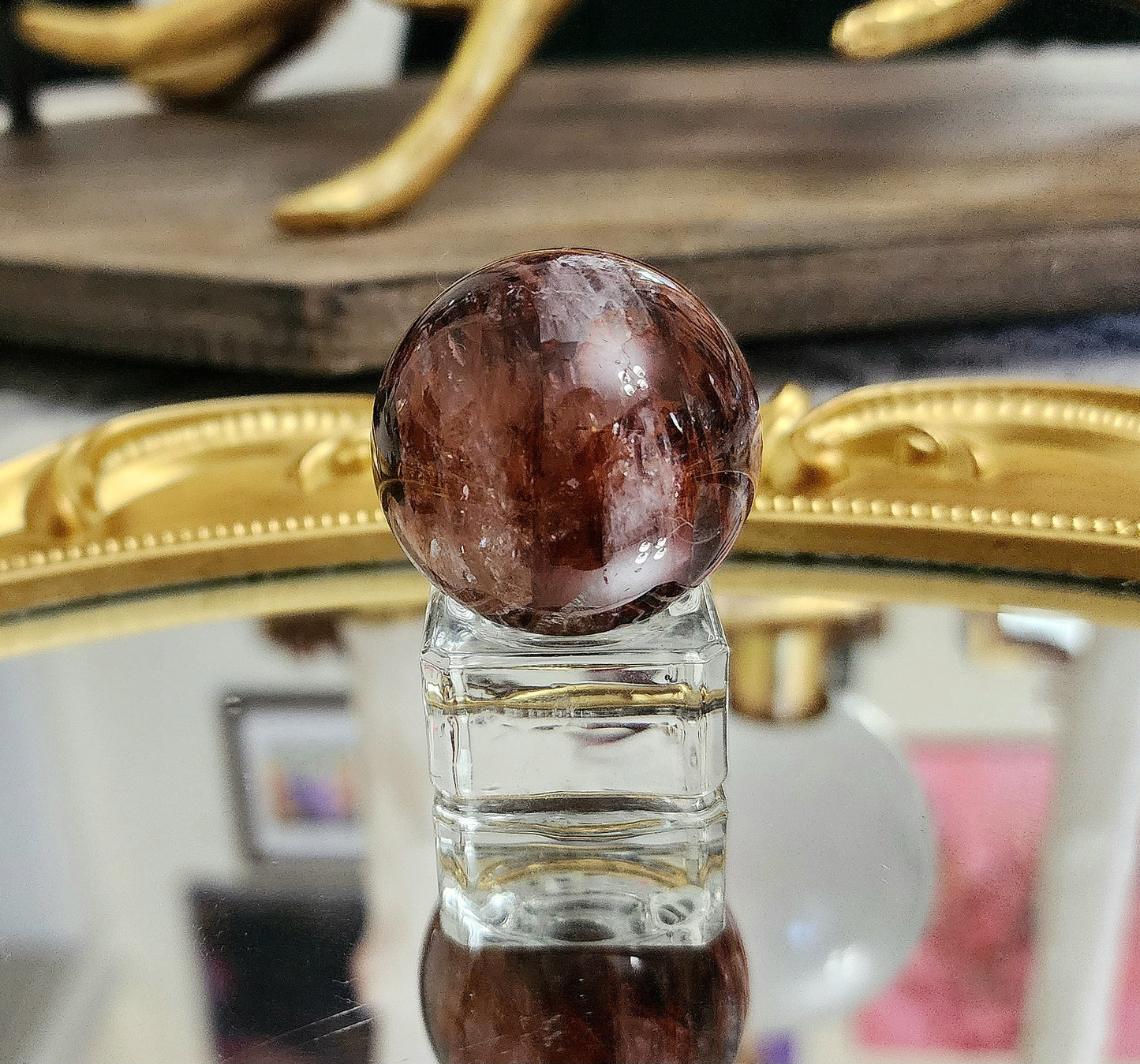 Fire Quartz Sphere on glass B