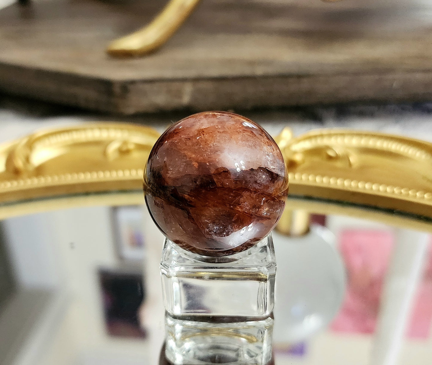 Fire Quartz Sphere on glass C