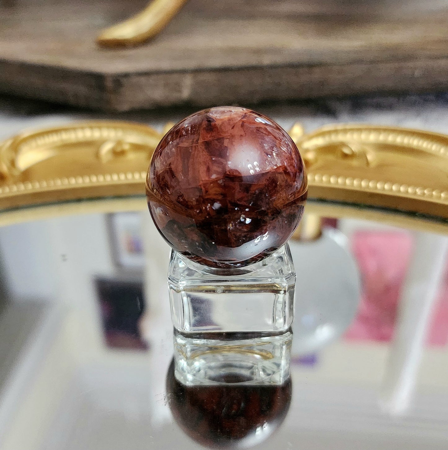 Fire Quartz Sphere on glass C