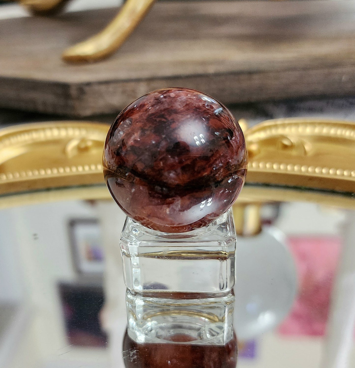 Fire Quartz Sphere on glass C